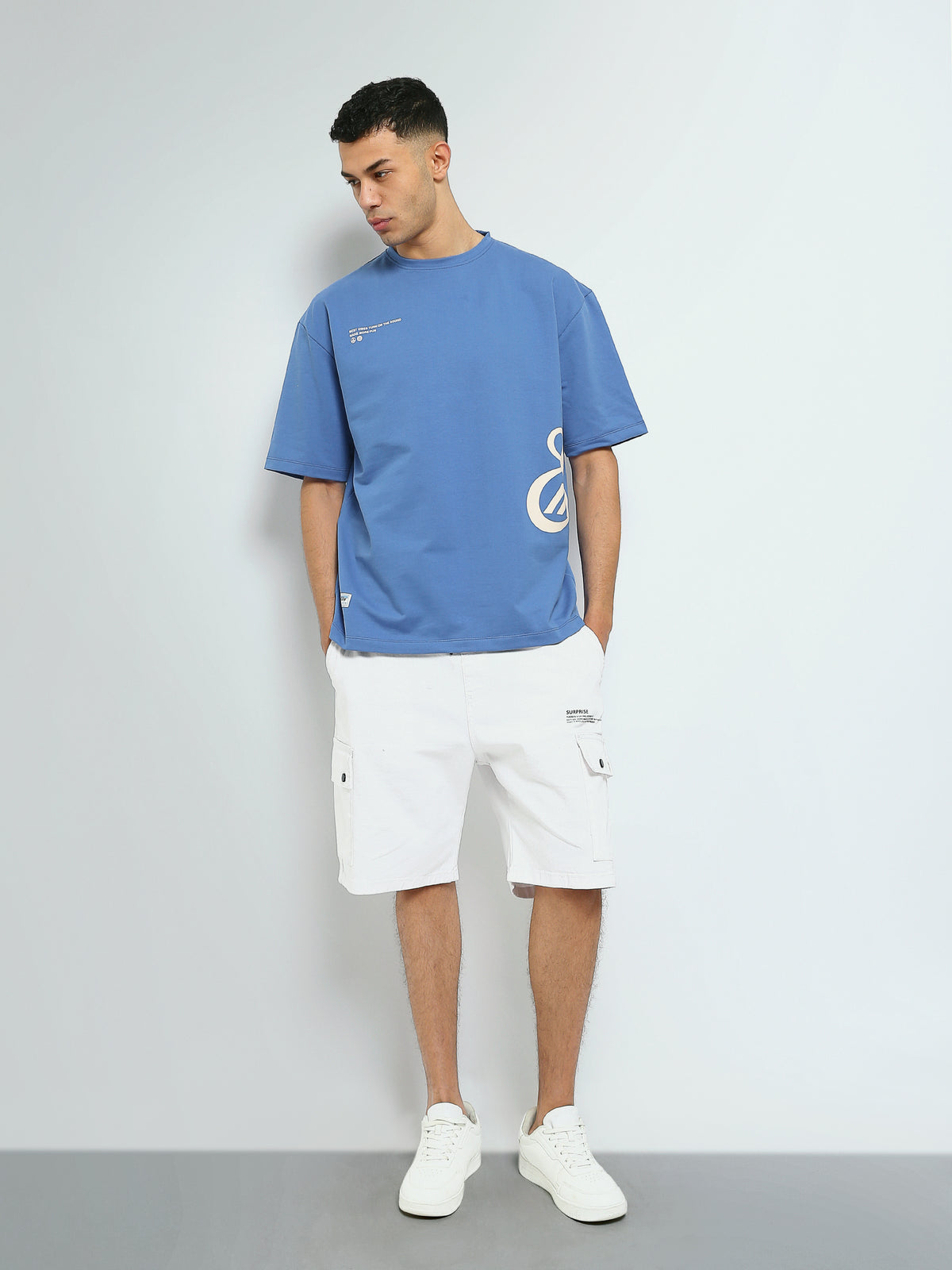 Town Team - Men's Oversized round-neck T-shirts Blue Summer Melton