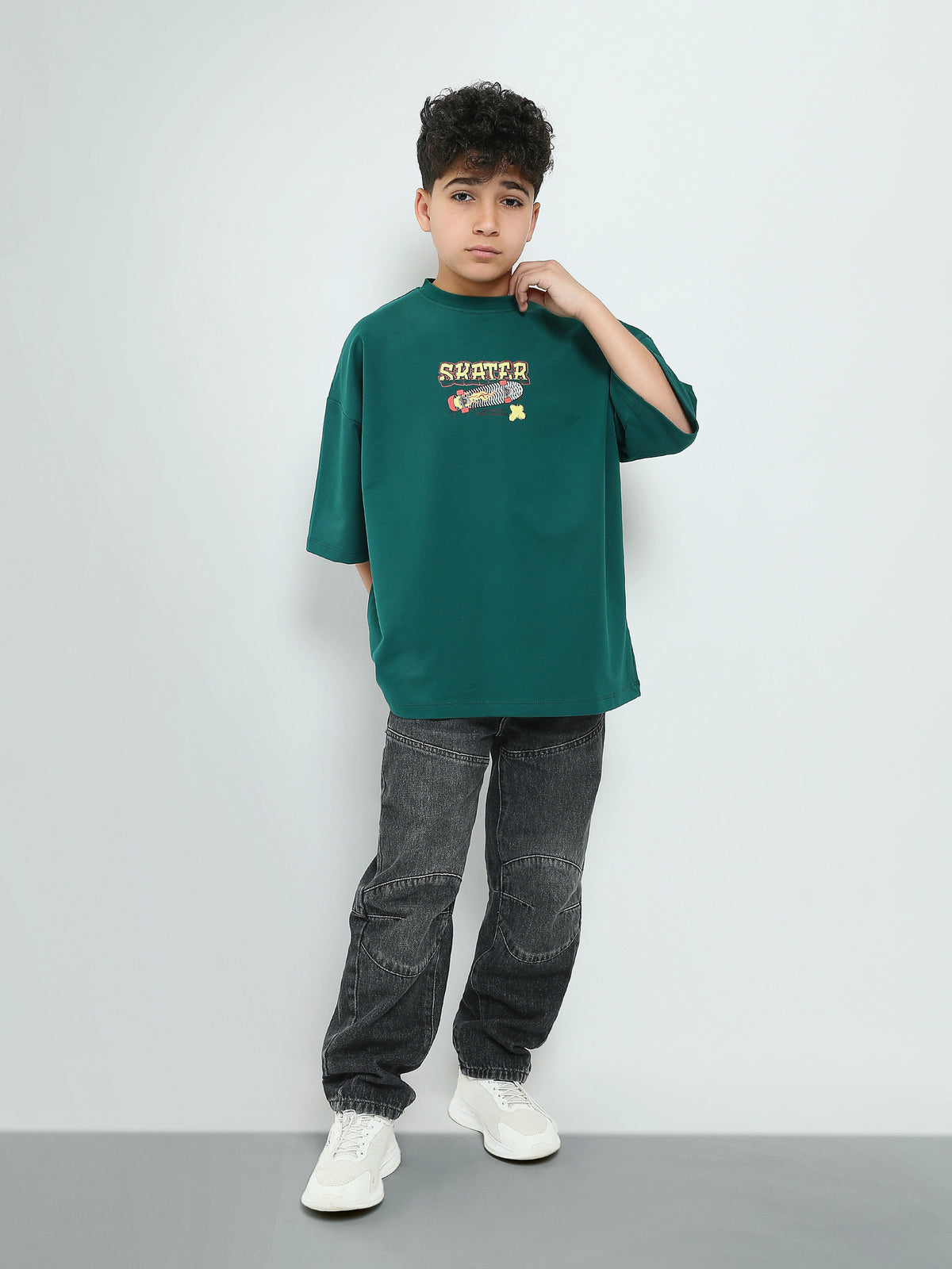 Town Team - Men's Loose round-neck Teens Boys T-shirts Green Summer Melton