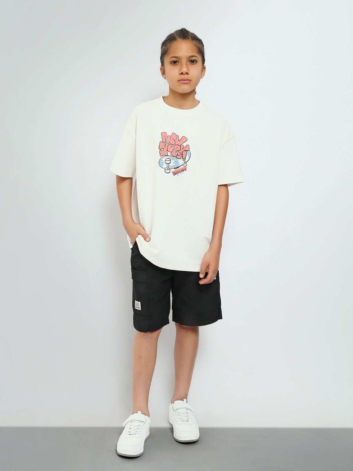 Town Team - Men's Oversized round-neck Teens Boys T-shirts OFF WHIT Summer Melton