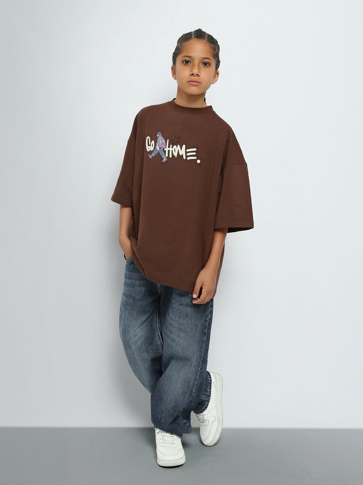 Town Team - Men's Loose round-neck Teens Boys T-shirts Brown Mixed Materials