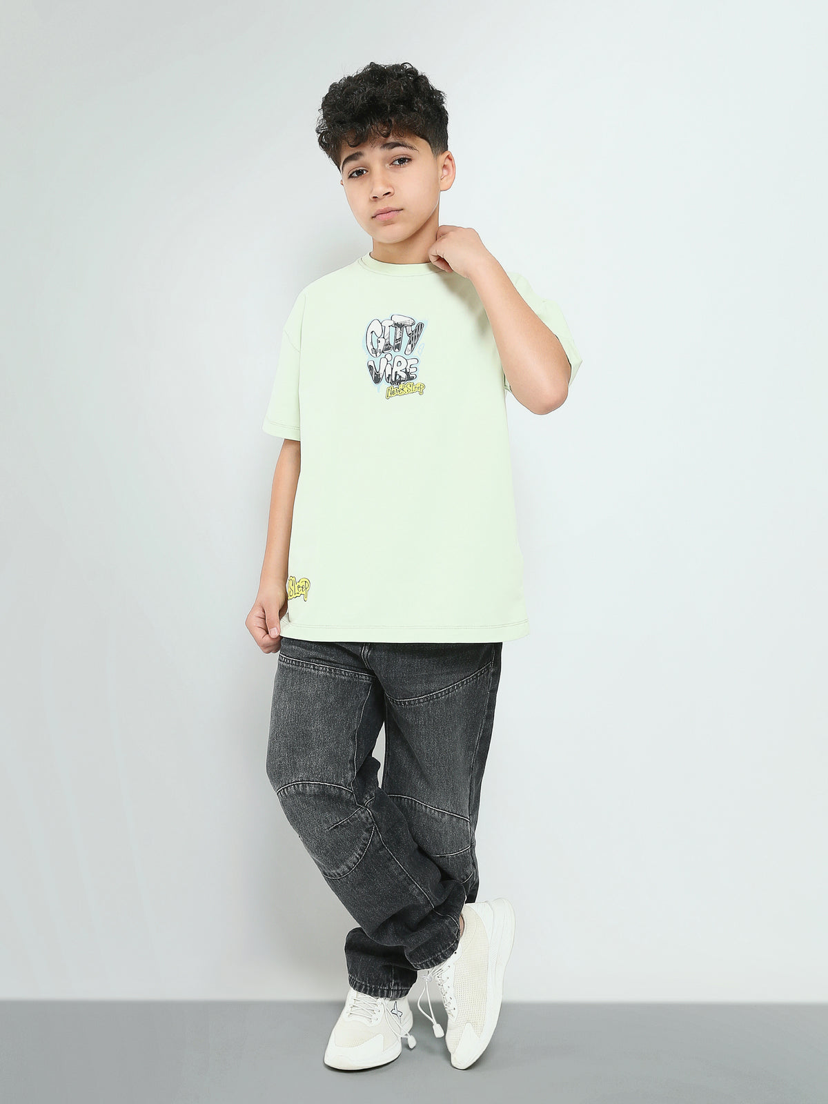 Town Team - Kids' Oversized round-neck Boys T-shirts Mint Pure Cotton