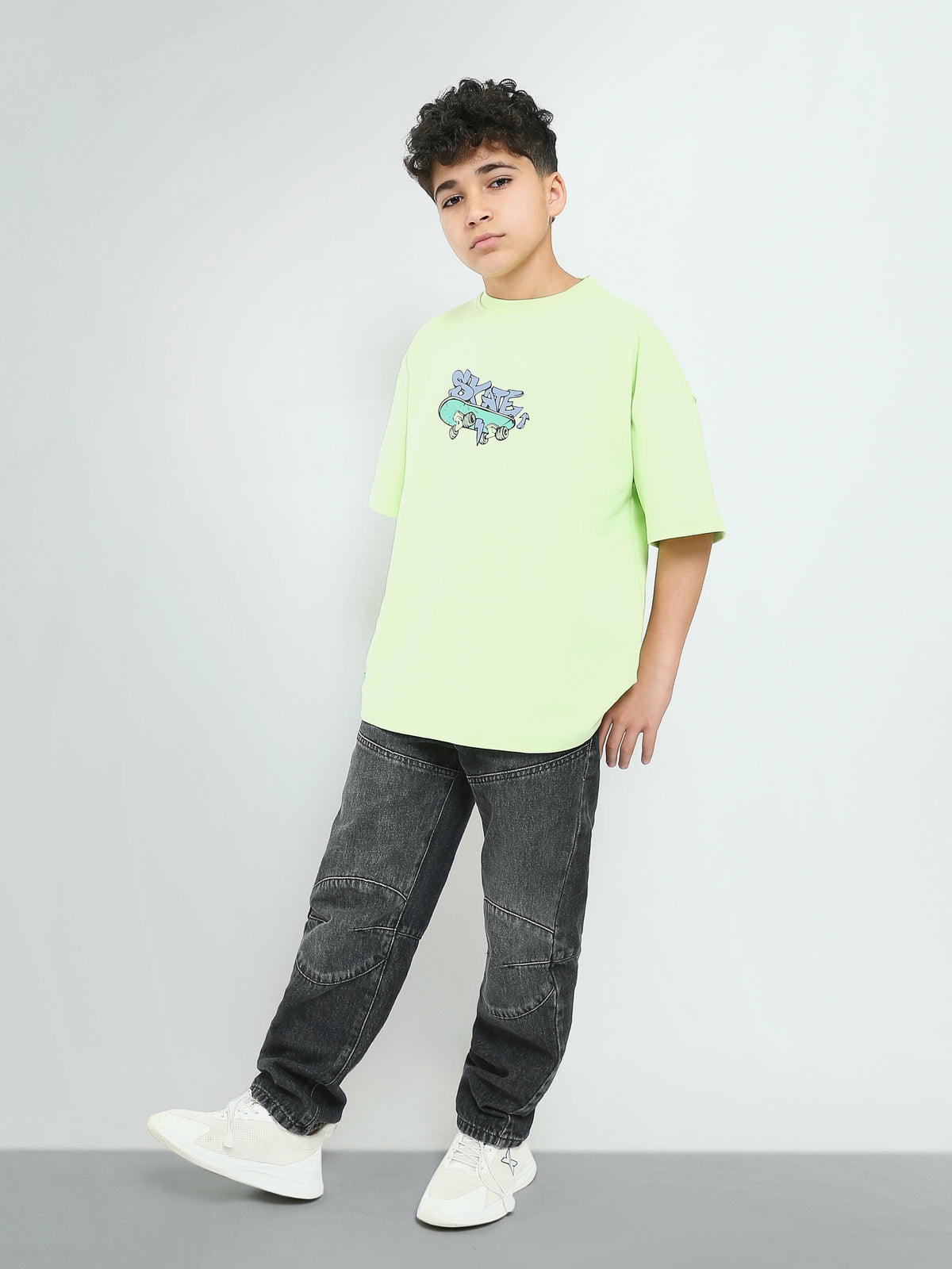 Town Team - Men's Boxy round-neck Teens Boys T-shirts LIME Pure Cotton