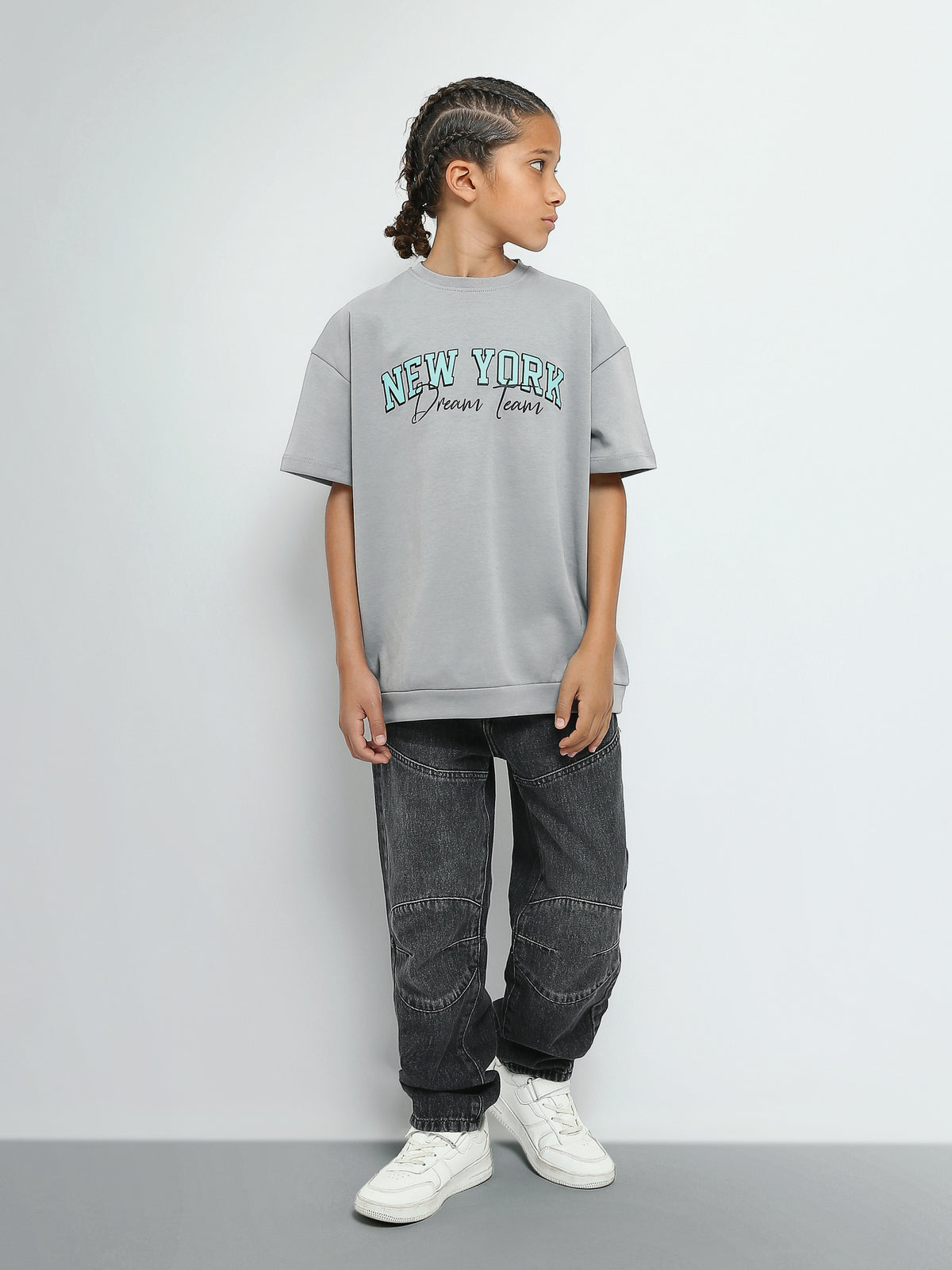 Town Team - Men's Oversized round-neck Teens Boys T-shirts Silver Cotton Blend