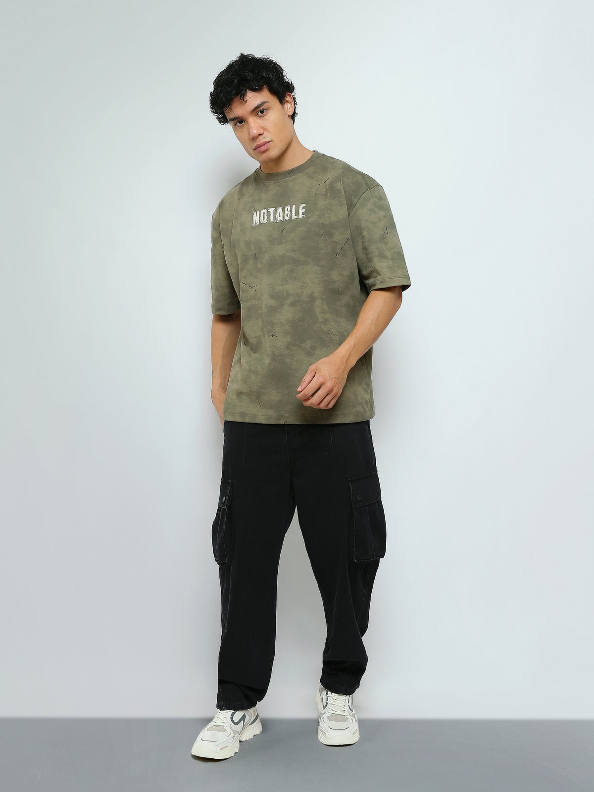 Town Team - Men's Oversized round-neck T-shirts Olive Mixed fabric