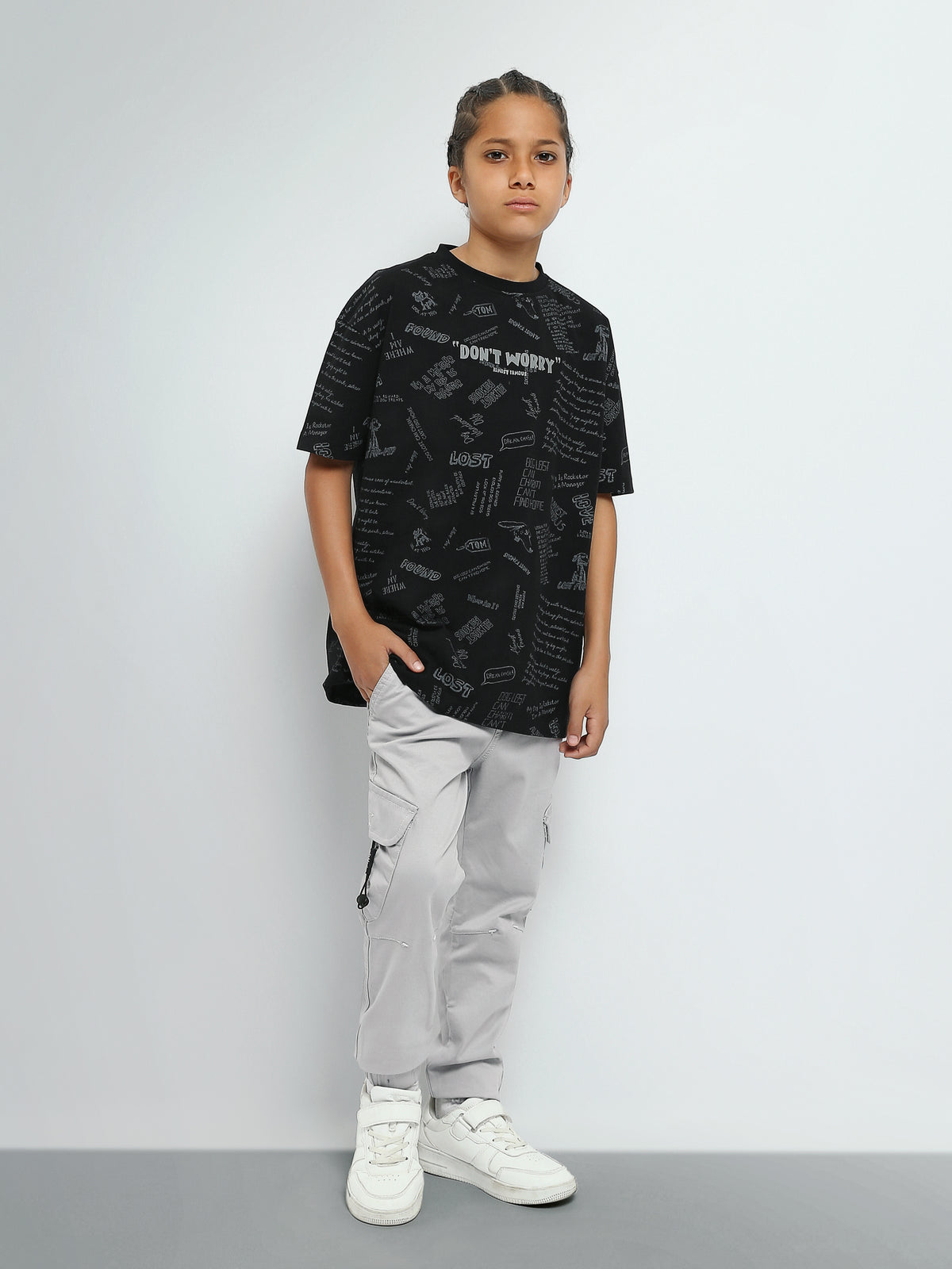 Town Team - Kids' Oversized round-neck Boys T-shirts Black Pure Cotton
