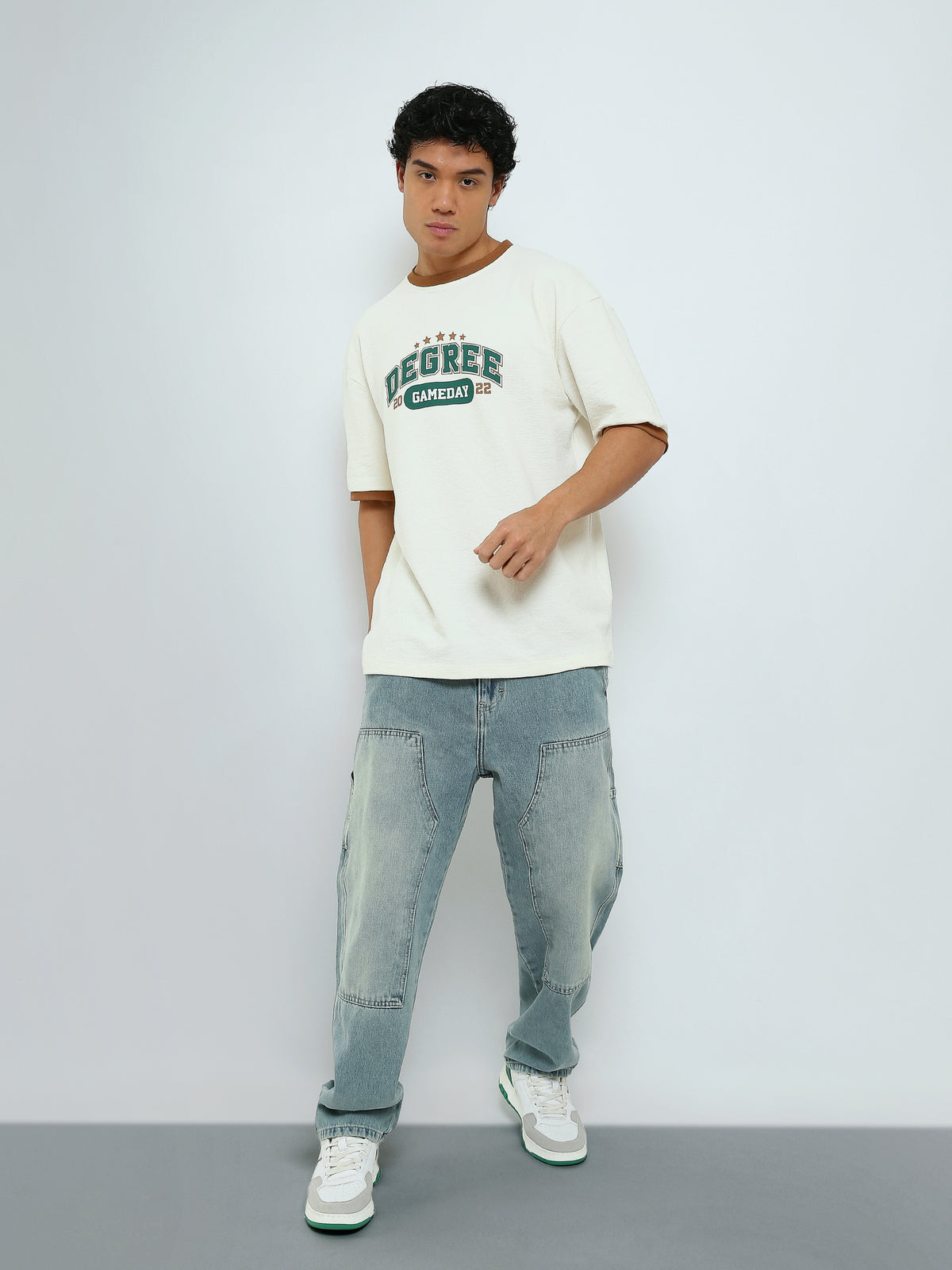 Town Team - Men's Oversized round-neck T-shirts OFF WHIT Mixed fabric