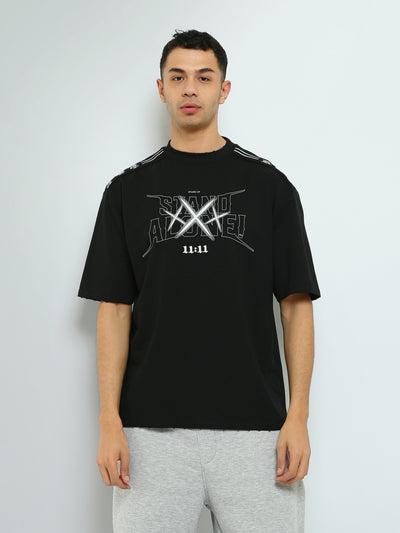 Town Team - Men's Oversized round-neck T-shirts Black Cotton Blend