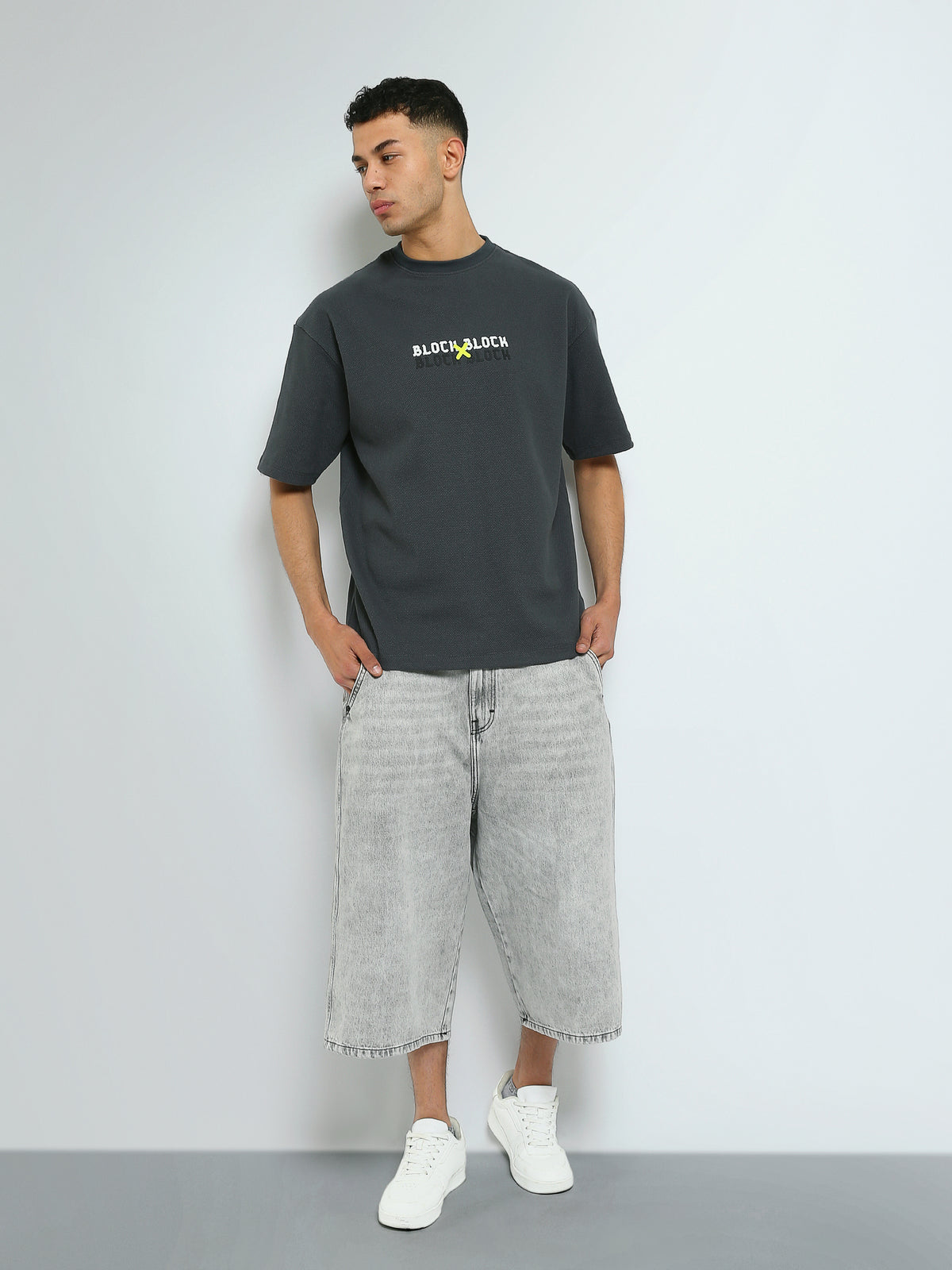Town Team - Men's Slouchy round-neck T-shirts D-GREY Mixed fabric
