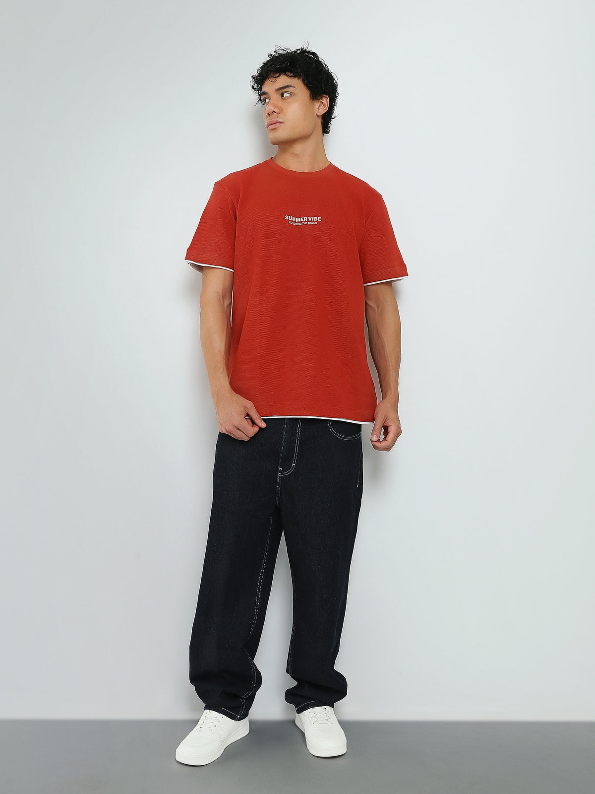 Town Team - Men's Slim round-neck T-shirts Brick Mixed fabric