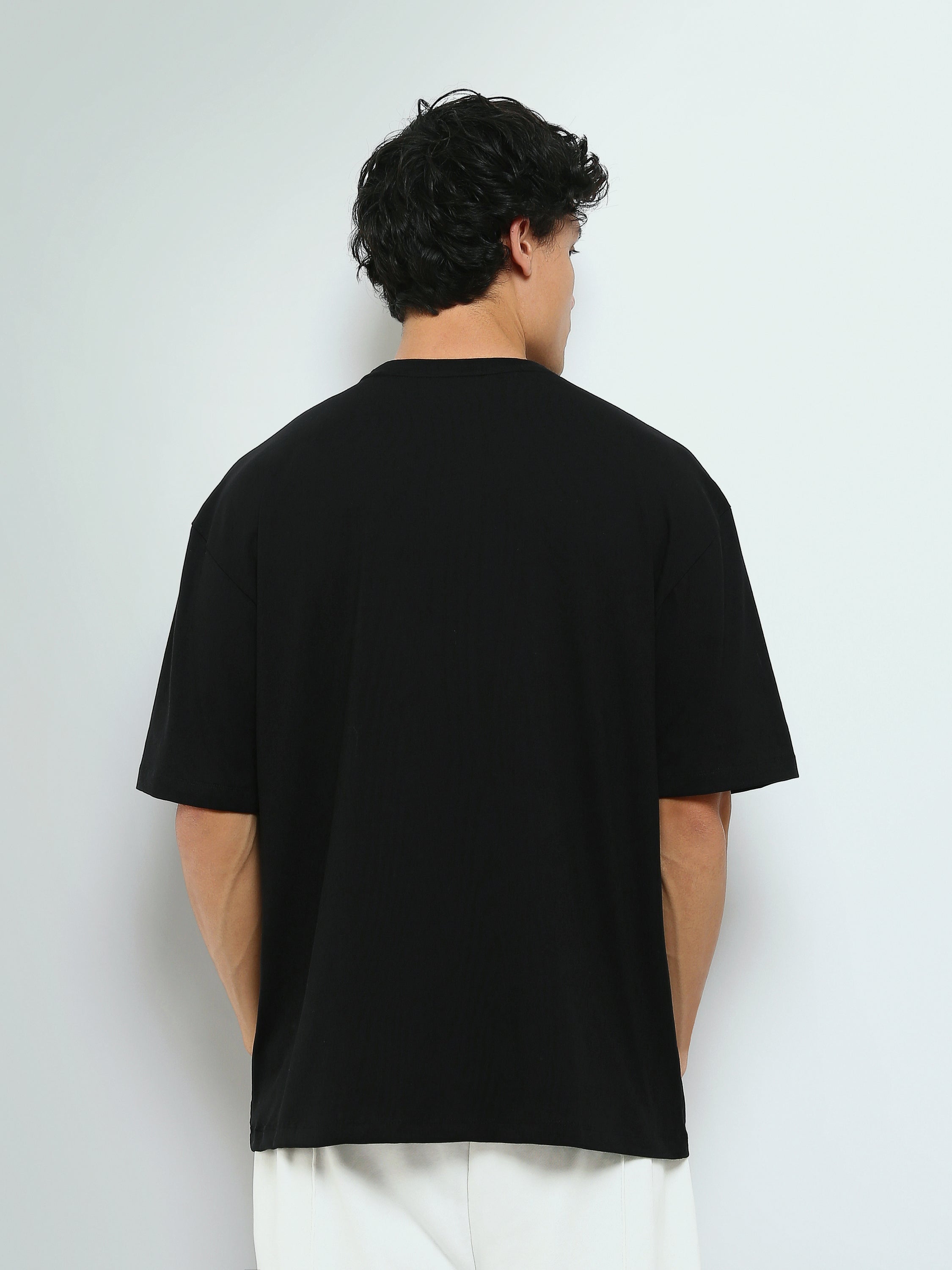 Town Team - Men's Oversized round-neck T-shirts Black Cotton Blend