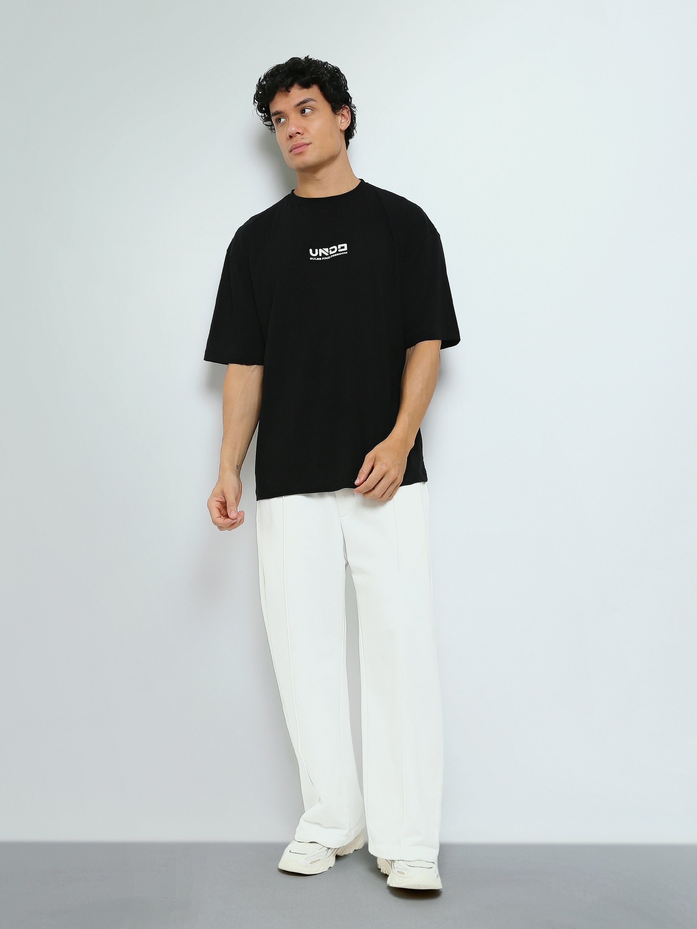 Town Team - Men's Oversized round-neck T-shirts Black Cotton Blend