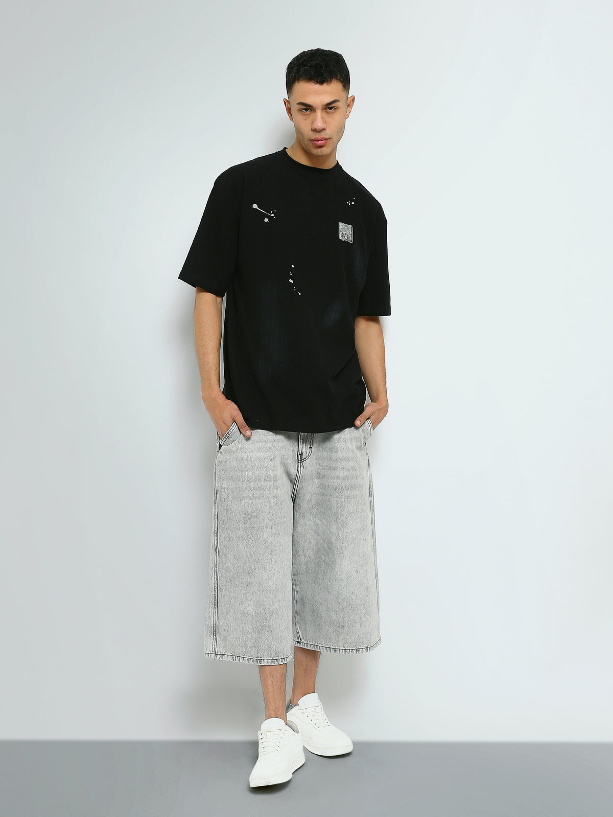 Town Team - Men's Oversized round-neck T-shirts Black Mixed fabric