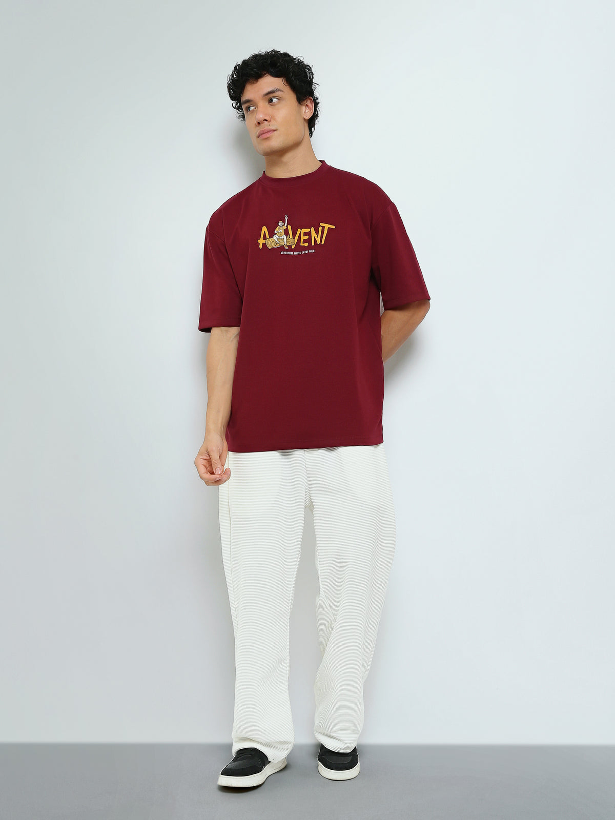 Town Team - Men's Oversized round-neck T-shirts Burgundy Mixed fabric