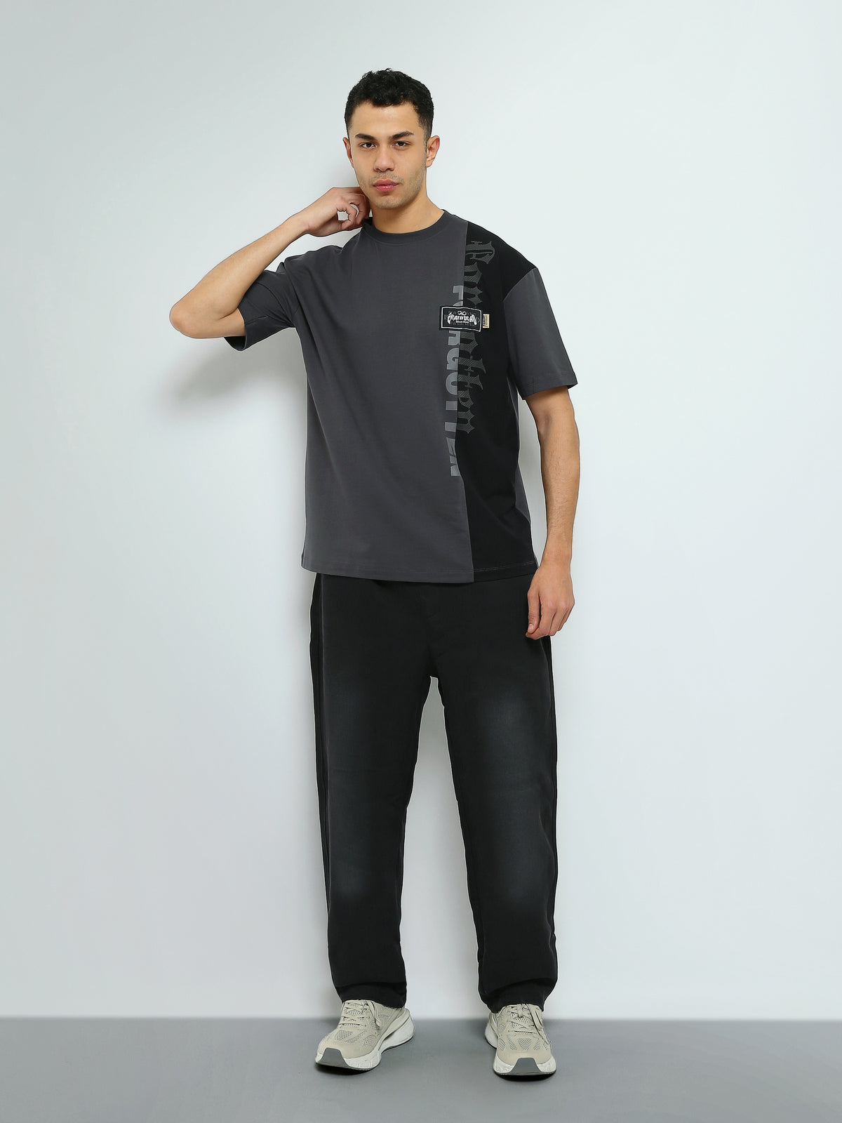 Town Team - Men's Oversized round-neck T-shirts D-GREY Cotton Blend