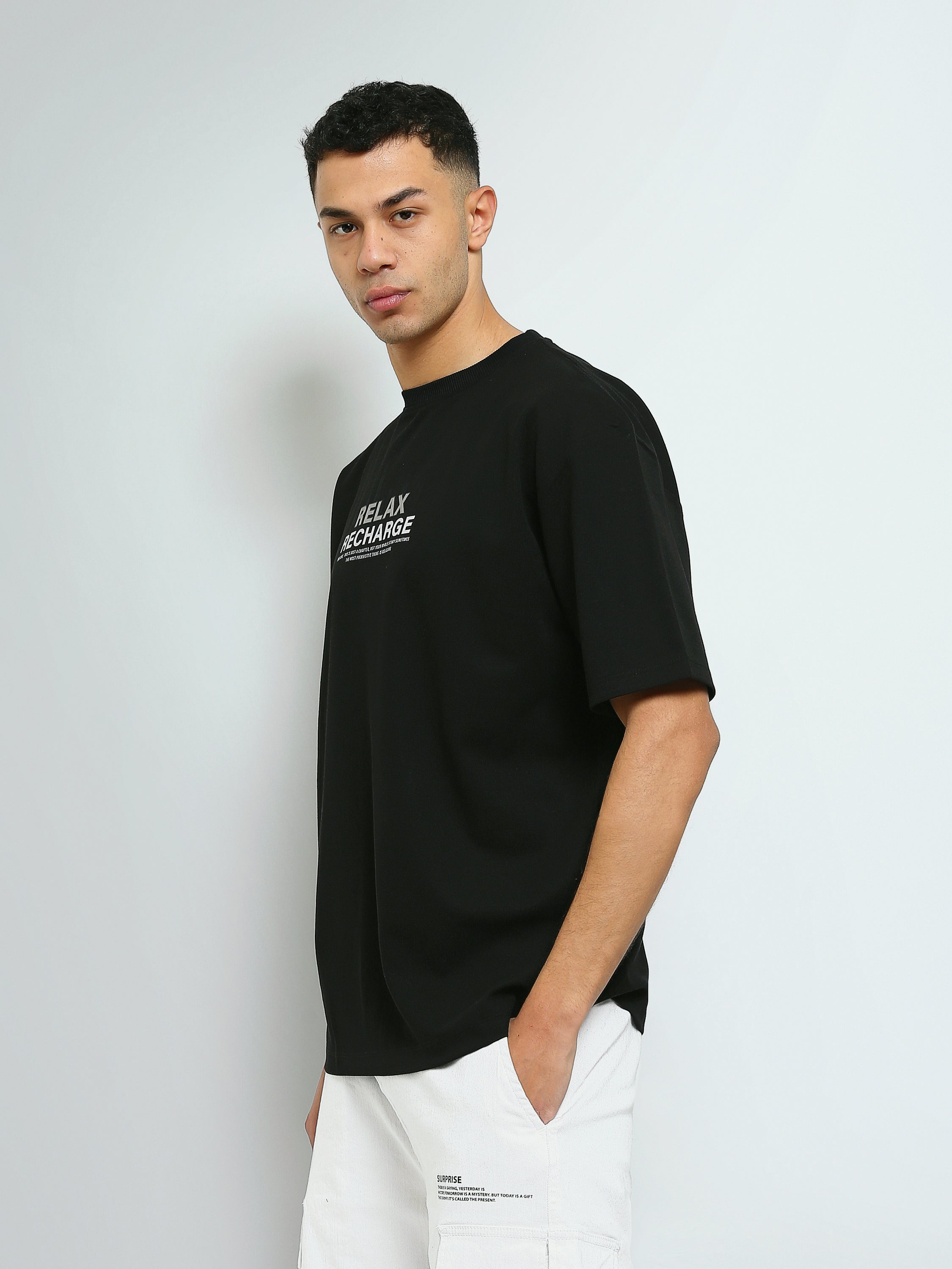 Town Team - Men's Oversized round-neck T-shirts Black Mixed fabric