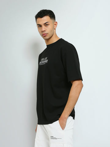 Town Team - Men's Oversized round-neck T-shirts Black Mixed fabric
