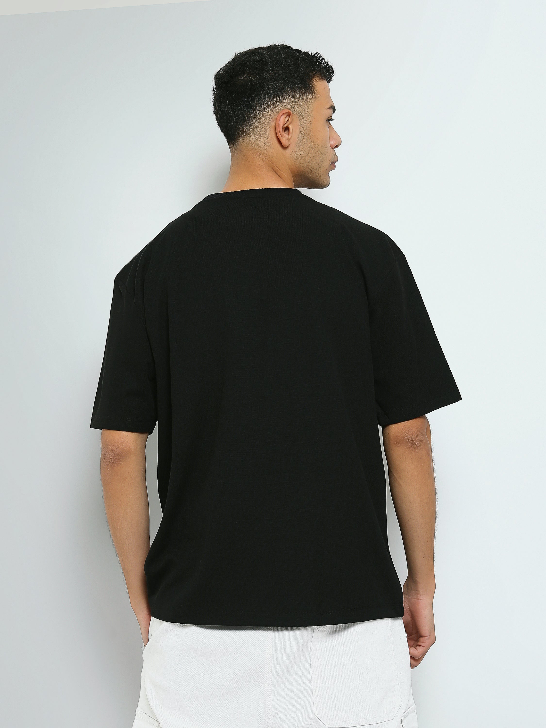 Town Team - Men's Oversized round-neck T-shirts Black Mixed fabric