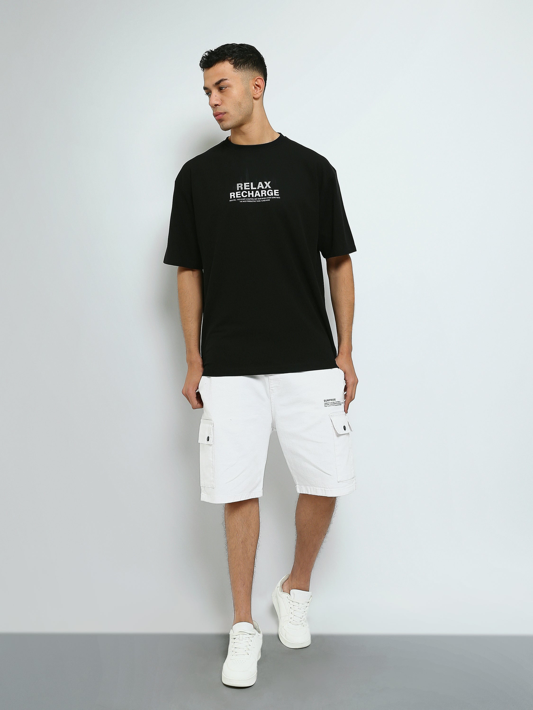 Town Team - Men's Oversized round-neck T-shirts Black Mixed fabric