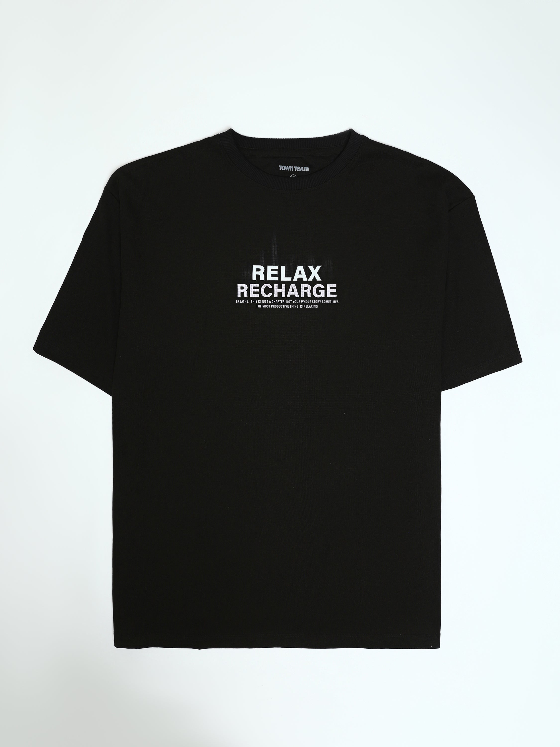 Town Team - Men's Oversized round-neck T-shirts Black Mixed fabric