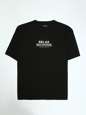Town Team - Men's Oversized round-neck T-shirts Black Mixed fabric
