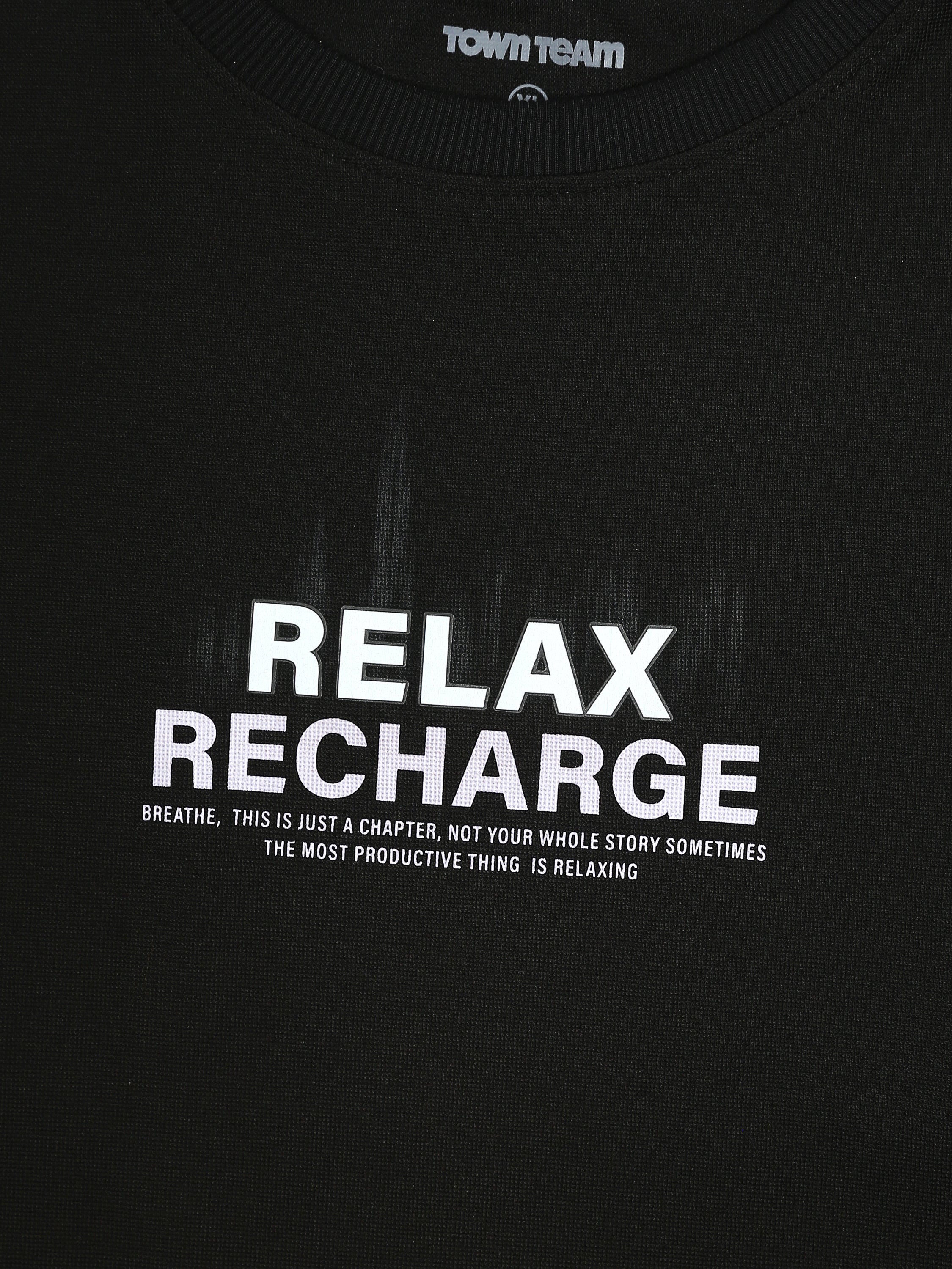 Town Team - Men's Oversized round-neck T-shirts Black Mixed fabric