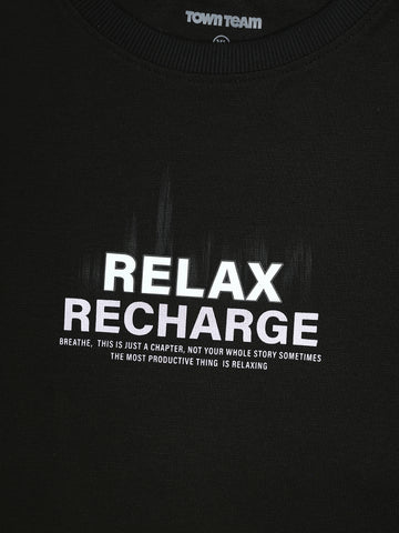 Town Team - Men's Oversized round-neck T-shirts Black Mixed fabric