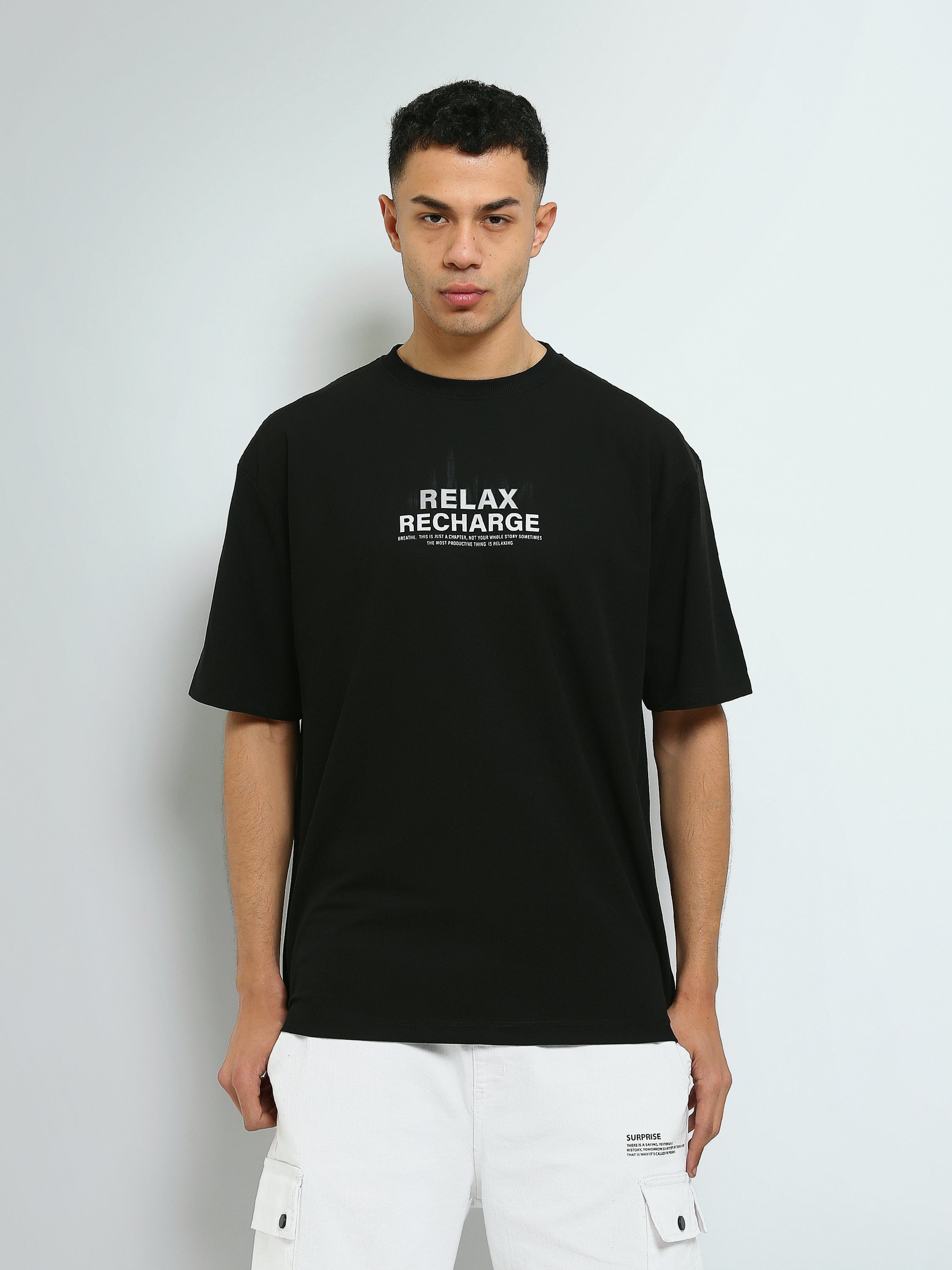 Town Team - Men's Oversized round-neck T-shirts Black Mixed fabric