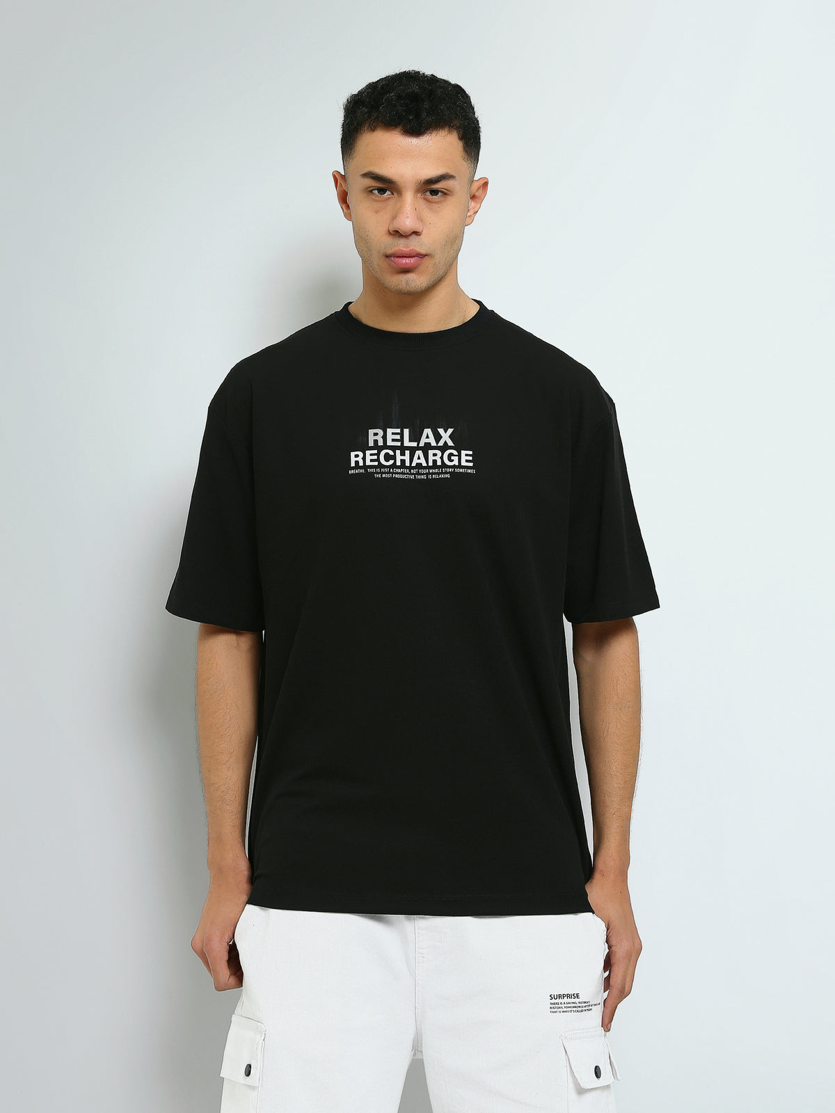 Town Team - Men's Oversized round-neck T-shirts Black Mixed fabric