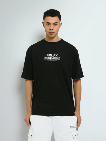 Town Team - Men's Oversized round-neck T-shirts Black Mixed fabric