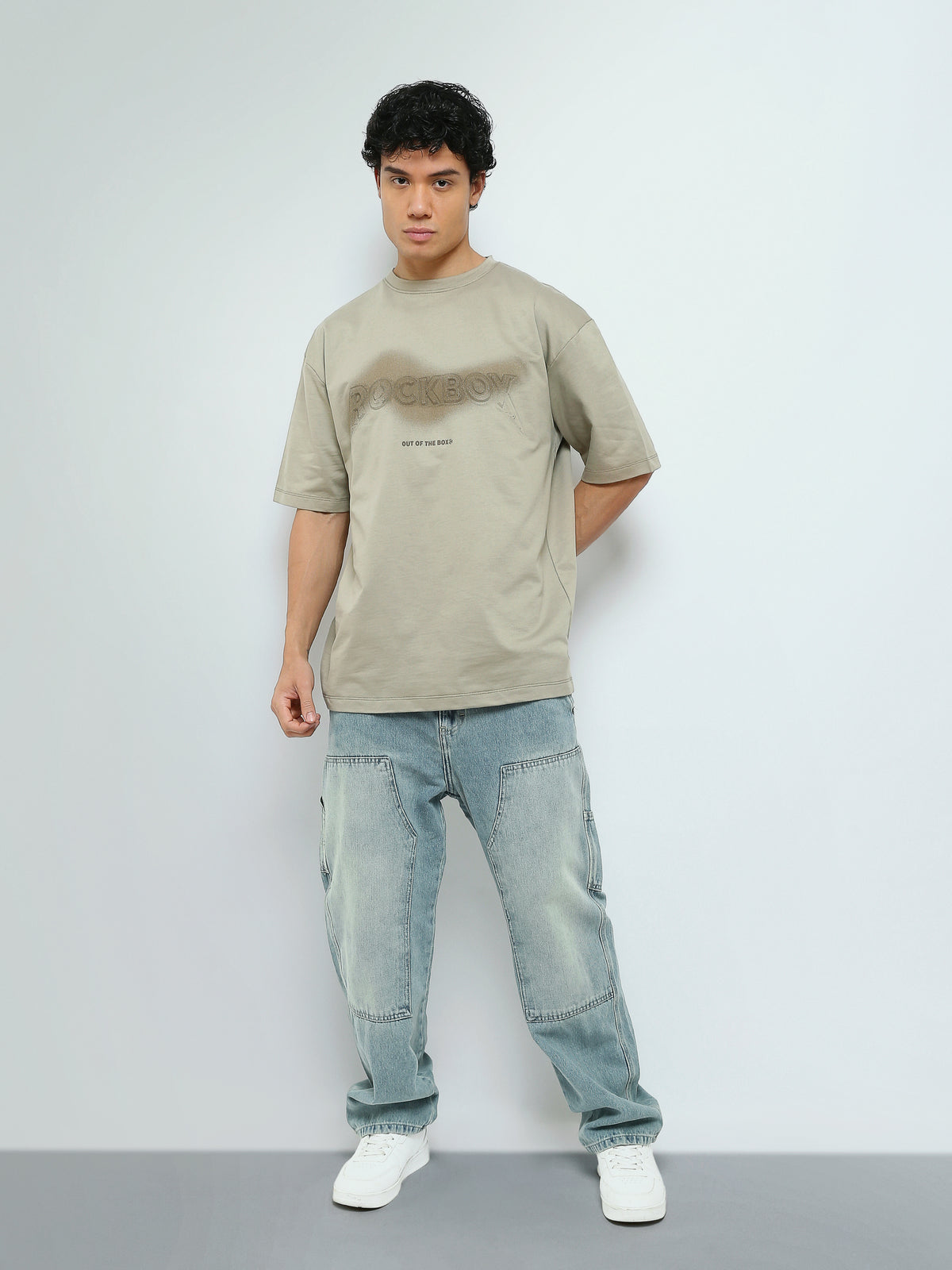 Town Team - Men's Oversized round-neck T-shirts Silver Cotton Blend