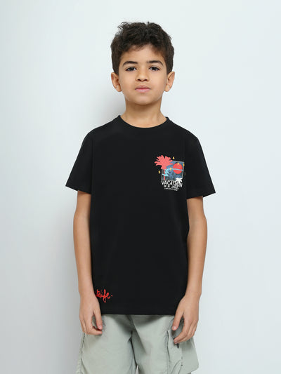 Town Team - Kids' Slim round-neck Boys T-shirts Black Cotton Lycra