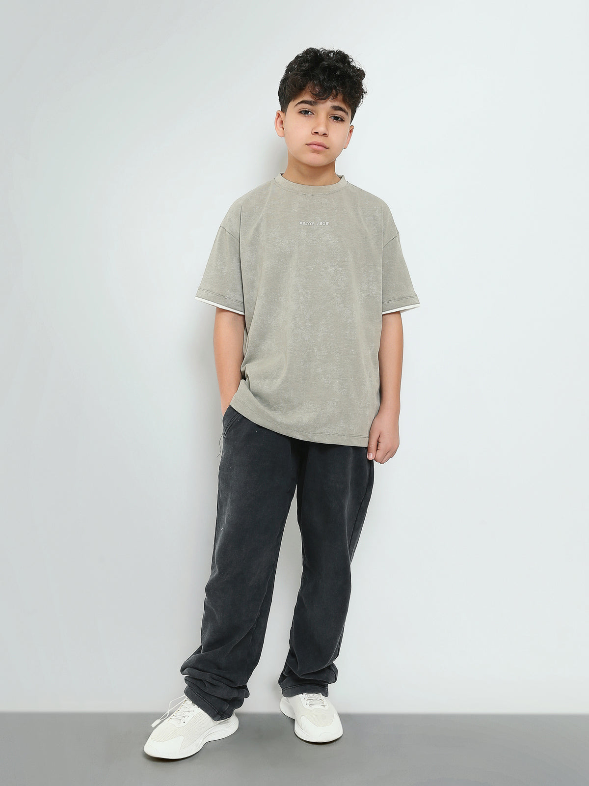 Town Team - Men's Oversized round-neck Teens Boys T-shirts L-OLIVE Mixed fabric