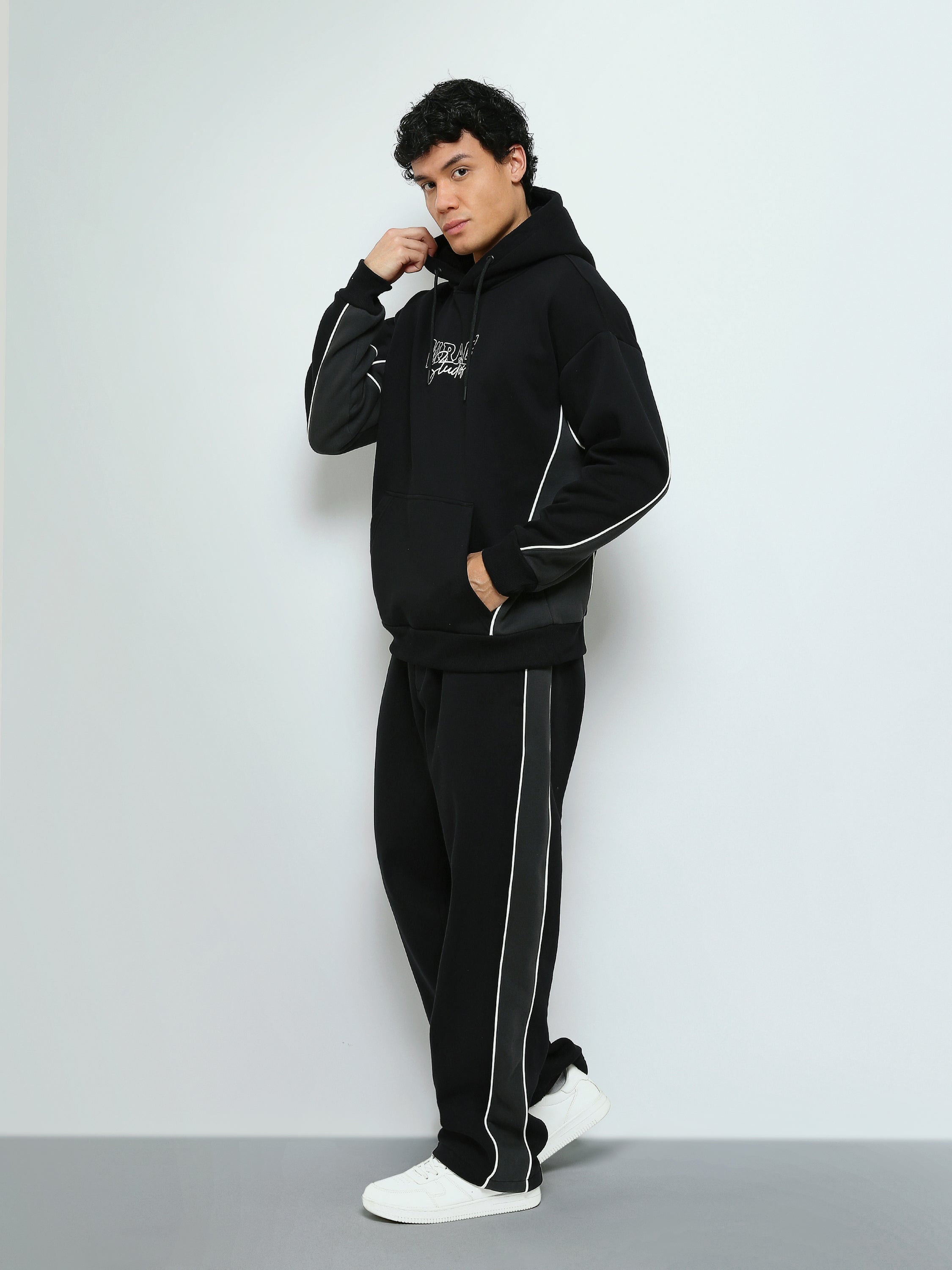 Town Team - Men's Relaxed/Super Baggy printed Sweatshirt Sets BLK/GRY Melton